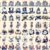 Navy Christmas Watercolor Clipart Bundle - 510+ transparent PNG, Festive decor graphics, Blue holiday png, Commercial use, Digital download