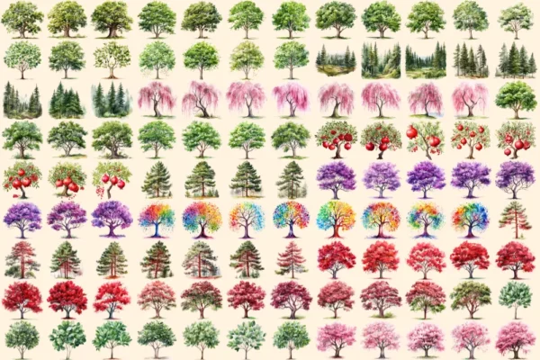 Trees Watercolor Clipart Bundle - 738+ transparent PNG, Scenic tree and landscape graphics, Green nature, Commercial use, Digital download