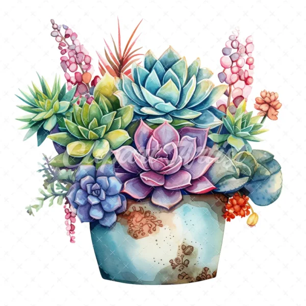 19 High-Quality Boho Succulent Pot Clipart - Succulent pot digital watercolor JPG instant download for commercial use - Digital download
