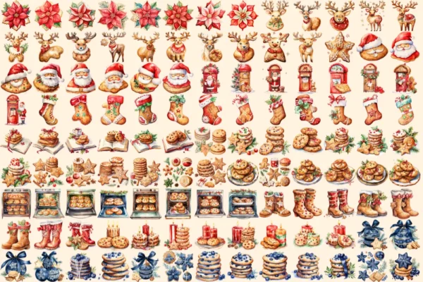 Christmas Cookies Watercolor Clipart Bundle - 815+ transparent PNG, Holiday cookie graphics, Festive baking, Commercial use,Digital download