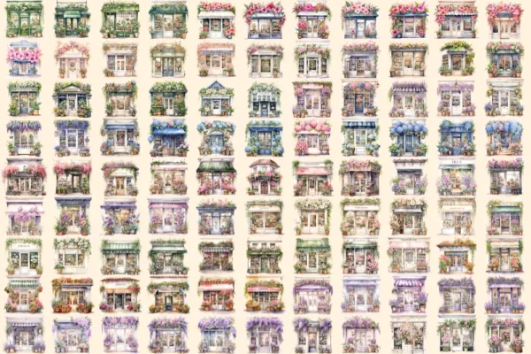 Floral Storefronts Watercolor Clipart Bundle - 675+ transparent PNG, Floral shopfront images, Elegant flower,Commercial use,Digital download