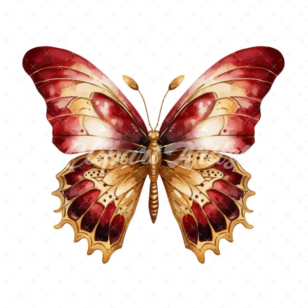 20 High-Quality Gold Wine Butterfly Clipart - Wine butterfly digital watercolor JPG instant download for commercial use - Digital download