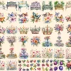 Royal Garden Watercolor Clipart Bundle - 358+ transparent PNG, Royal botanical graphics, Elegant garden png, Commercial use,Digital download