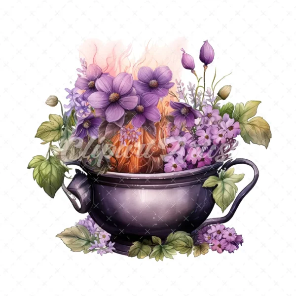 20 High-Quality Floral Cauldron Clipart - Floral cauldron digital watercolor JPG instant download for commercial use - Digital download