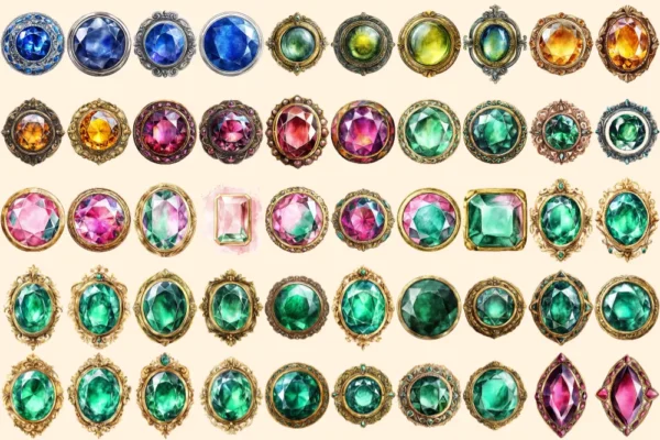 Gem Buttons Watercolor Clipart Bundle - 343+ transparent PNG, Shimmering gem button png, Decorative art, Commercial use, Digital download