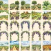 Vineyards Watercolor Clipart Bundle - 233+ transparent PNG, Rustic vineyard landscapes, Wine decor images, Commercial use, Digital download