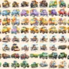 Construction Vehicles Watercolor Clipart Bundle - 600+ transparent PNG, Construction images, Machinery png, Commercial use, Digital download