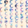 Heavenly Moons Watercolor Clipart Bundle - 389+ transparent PNG, Mystical night graphics, Ethereal moon art, Commercial use,Digital download