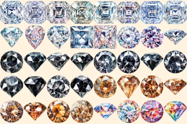 Diamonds Watercolor Clipart Bundle - 270+ transparent PNG, Elegant gem graphics, Sparkling jewel images, Commercial use, Digital download