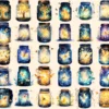 Firefly Jars Watercolor Clipart Bundle - 253+ transparent PNG, Whimsical fairytale graphics, Storybook art, Commercial use, Digital download