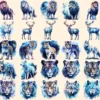 Celestial Animals Watercolor Clipart Bundle - 225+ transparent PNG, Cosmic animal graphics, Galactic art, Commercial use, Digital download