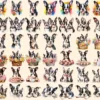 Boston Terriers Watercolor Clipart Bundle - 345+ transparent PNG, Boston puppy illustrations, Cute dog png, Commercial use, Digital download