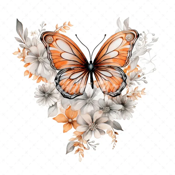 20 High-Quality Orange Silver Butterfly Clipart - Butterfly digital watercolor JPG instant download for commercial use - Digital download