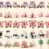 Pink Safari Watercolor Clipart Bundle - 290+ transparent PNG, Delicate nature graphics, Pink wildlife art, Commercial use, Digital download