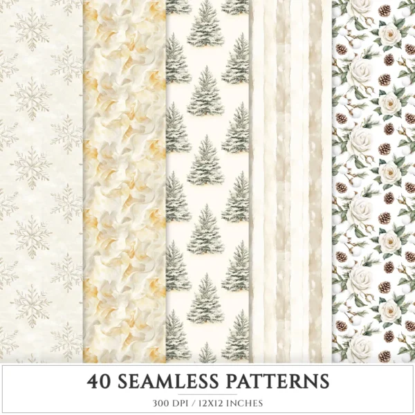 Vanilla Winter Seamless Patterns, Winter cozy JPEG, Cozy cottagecore pattern, Rustic winter repeating pattern, Digital scrapbook paper