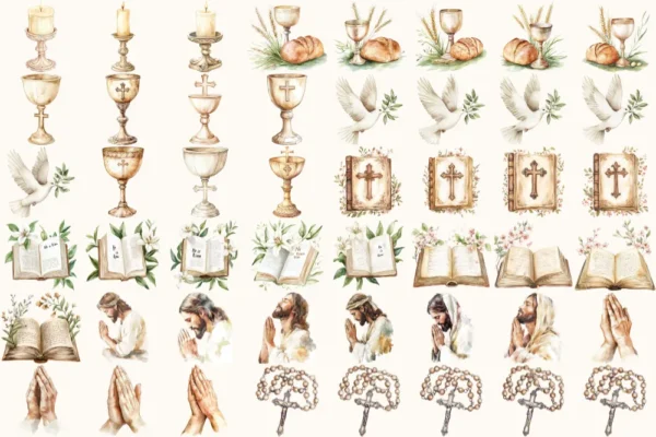 Faithful Easter Watercolor Clipart Set - 330+ transparent PNG, He is risen illustrations, Jesus graphics, Commercial use, Digital download