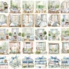 Grandmillenial Easter Watercolor Clipart Set - 260+ transparent PNG, Easter toile graphics, Chinoiserie png, Commercial use,Digital download
