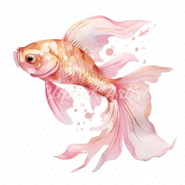 20 High-Quality Baby Pink Koi Fish Clipart - Koi fish digital watercolor JPG instant download for commercial use - Digital download