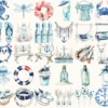 Summer Anchor Watercolor Clipart Set - 260+ transparent PNG, Seaside coastal graphics, Summertime images, Commercial use, Digital download