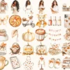 Autumn Planner Watercolor Clipart Set - 248+ transparent PNG, Cozy planner girl graphics, Boho fall png, Commercial use, Digital download