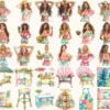Tropical Island Rhythms Watercolor Clipart Set - 268+ transparent PNG, Seaside graphics, Tropical summer, Commercial use, Digital download