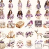 Plum Mood Watercolor Clipart Set - 261+ transparent PNG, Retro fall city illustration, Floral graphics, Commercial use, Digital download