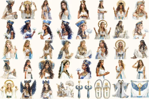 Amentas Whisper Watercolor Clipart Set - 275+ transparent PNG, Ancient egypt illustrations, Pharaohs art, Commercial use, Digital download