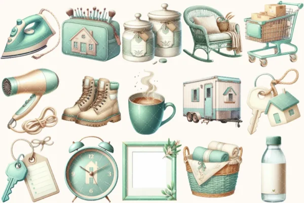 Moving Clipart Set - 110+ transparent PNG, New home illustrations, Interior decor graphics, Moving day art, Commercial use, Digital download