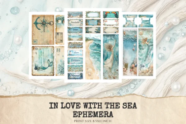 In Love With The Sea Junk Journal Ephemera & Folio Kit - Ocean waves journal, Summer digital ephemera, Junk Journal Kit, Digital download