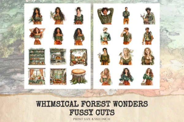 Whimsical Forest Wonders Fussy Cuts - Woodland, Forest, Animal, Collage sheets, Digital Sticker, Ephemera, Junk Journal Kit,Digital download