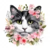20 High-Quality Black and White Floral Cats Clipart - Cats digital watercolor JPG instant download for commercial use - Digital download