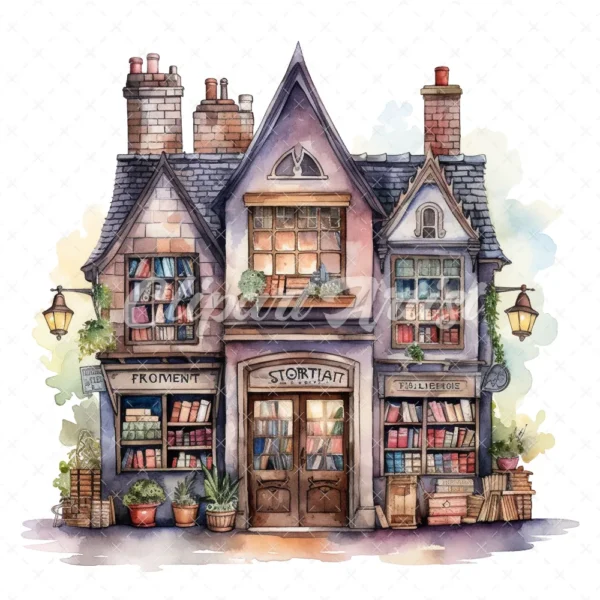 20 High-Quality Gothic Bookshop Clipart - Gothic bookshop digital watercolor JPG instant download for commercial use - Digital download