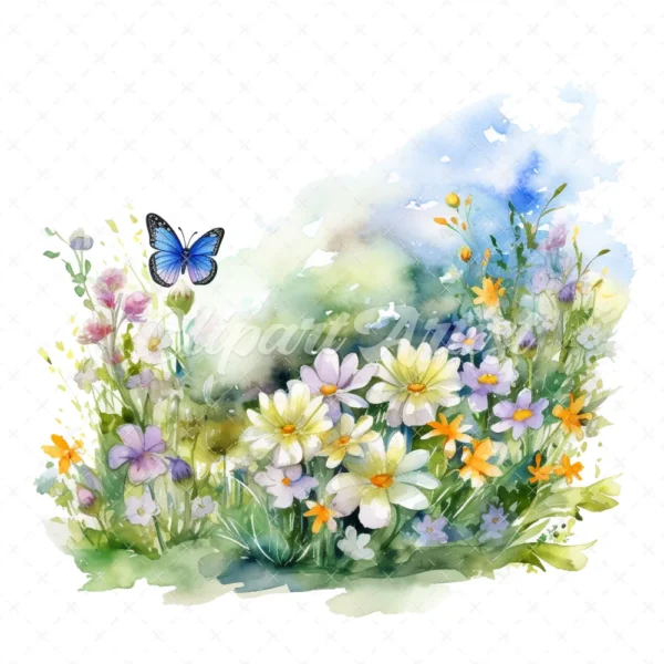 19 High-Quality Spring Meadows Clipart - Spring meadows digital watercolor JPG instant download for commercial use - Digital download