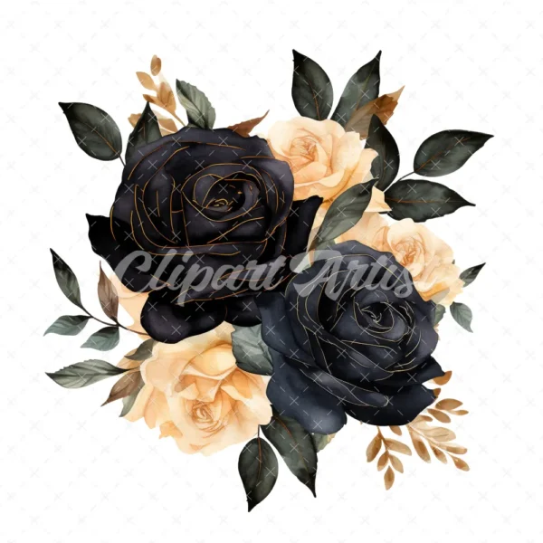 19 High-Quality Black Roses Boutique Clipart - Black roses digital watercolor JPG instant download for commercial use - Digital download