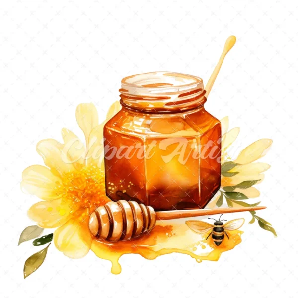20 High-Quality Honey Clipart - Honey bee digital watercolor JPG instant download for commercial use - Digital download