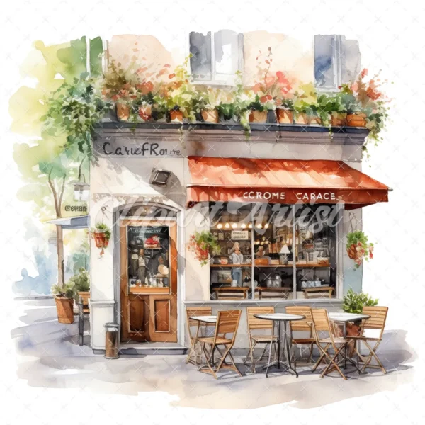 22 High-Quality Cafe Storefronts Clipart - Cafe storefronts digital watercolor JPG instant download for commercial use - Digital download