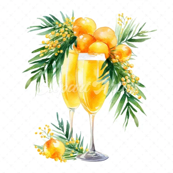 20 High-Quality Mimosa Cocktail Clipart - Mimosa cocktail digital watercolor JPG instant download for commercial use - Digital download