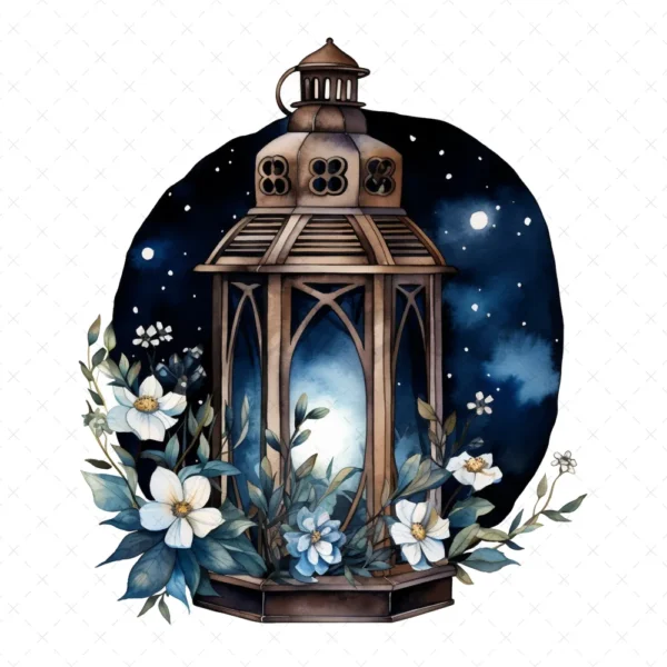 20 High-Quality Night Lanterns Clipart - Night lanterns digital watercolor JPG instant download for commercial use - Digital download