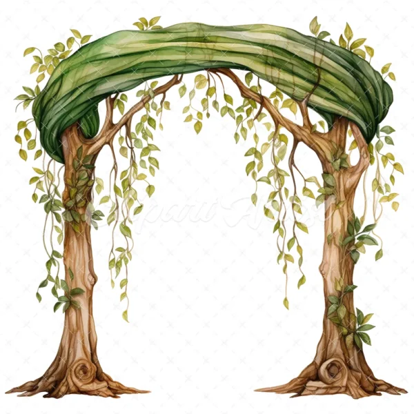 24 High-Quality Wedding Tree Arch Clipart - Tree arch digital watercolor JPG instant download for commercial use - Digital download
