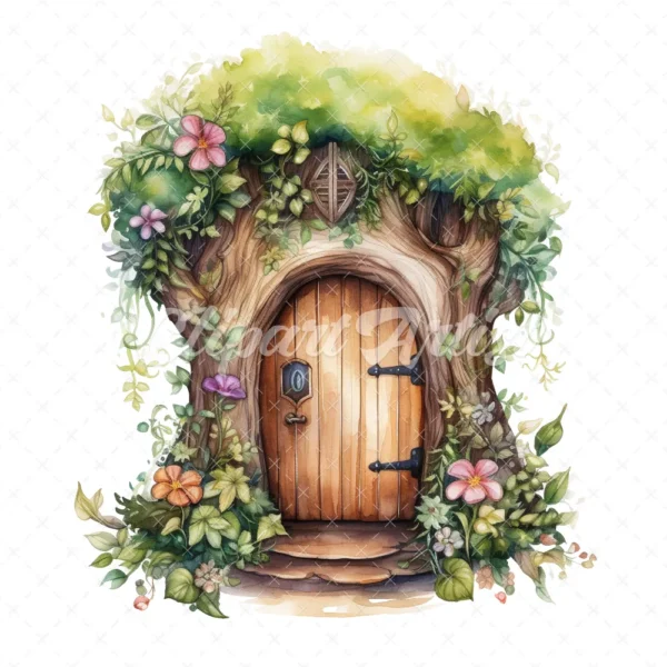 21 High-Quality Forest Fairy Doors Clipart - Forest fairy door digital watercolor JPG instant download for commercial use - Digital download