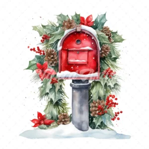 20 High-Quality Winter Christmas Mailboxes Clipart - Mailboxes digital watercolor JPG instant download for commercial use - Digital download