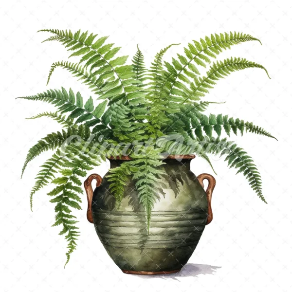 20 High-Quality Fern Antique Pot Clipart - digital watercolor JPG instant download for commercial use - Digital download