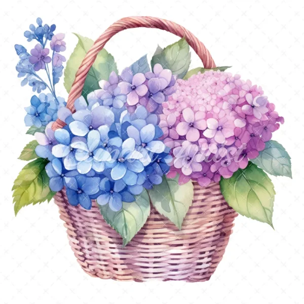20 High-Quality Hydrangea Basket Clipart - Hydrangea basket digital watercolor JPG instant download for commercial use - Digital download