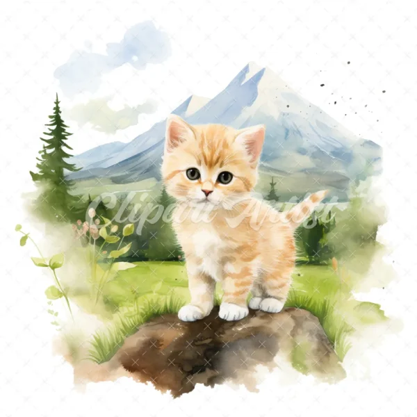 20 High-Quality Cute Kitten Clipart - Cute kitten digital watercolor JPG instant download for commercial use - Digital download