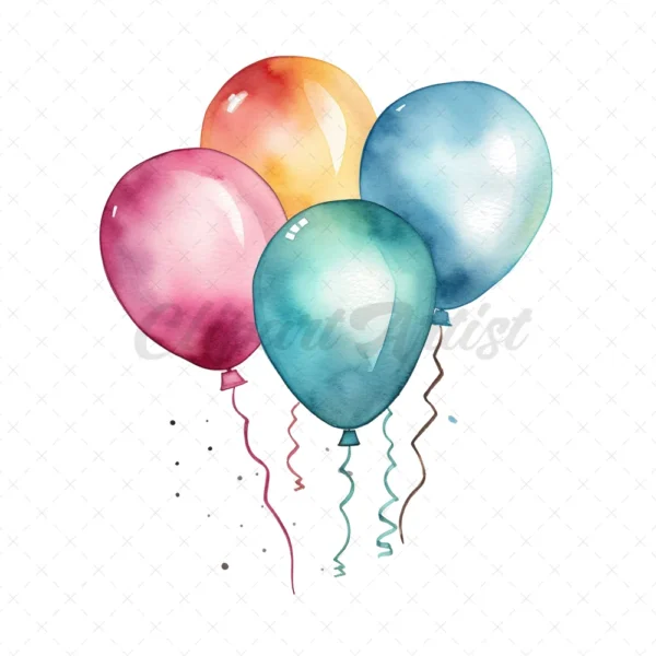 20 High-Quality Colorful Balloons Clipart - Colorful balloons digital watercolor JPG instant download for commercial use - Digital download
