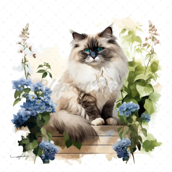20 High-Quality Ragdoll Cats Clipart - Ragdoll cat digital watercolor JPG instant download for commercial use - Digital download