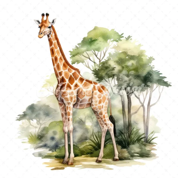 20 High-Quality Forest Giraffe Clipart - Forest giraffe digital watercolor JPG instant download for commercial use - Digital download