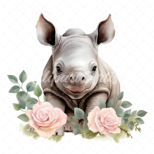 20 High-Quality Baby Rhino Clipart - Baby rhino digital watercolor JPG instant download for commercial use - Digital download