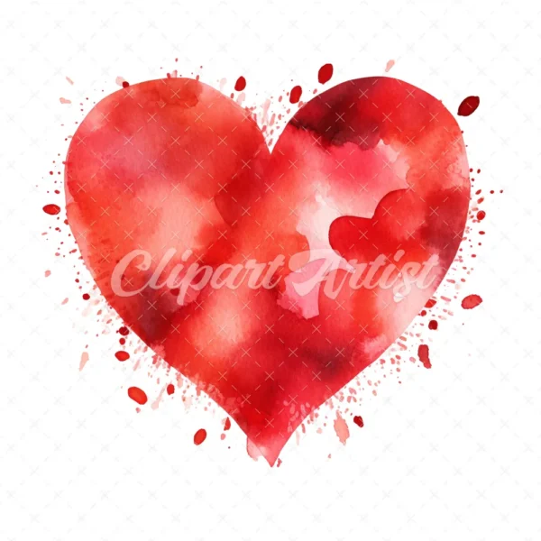 20 High-Quality Red Heart Clipart - Red heart digital watercolor JPG instant download for commercial use - Digital download