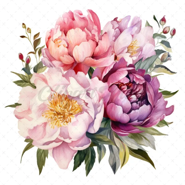 24 High-Quality Iridescent Peony Clipart - Iridescent peony digital watercolor JPG instant download for commercial use - Digital download